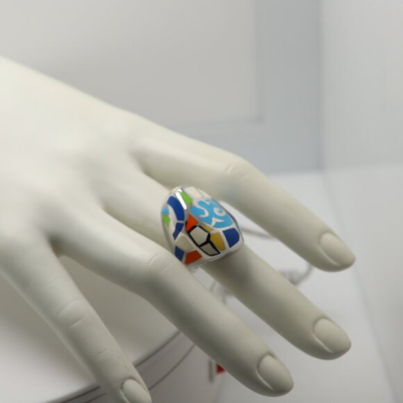 Art Ring Sterling Silver famous artist Enamel Inspired Artistic Ring - Picture 8 of 12